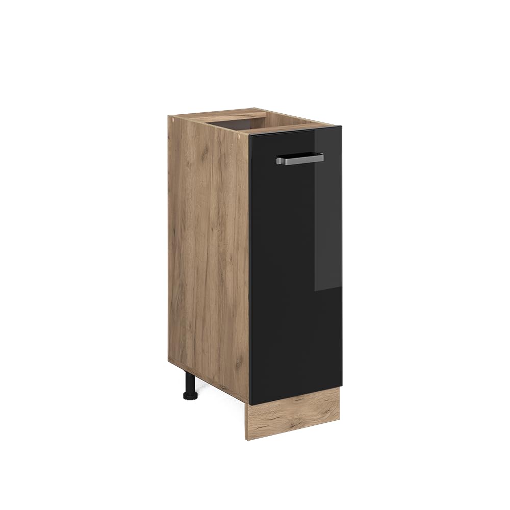 Vicco Armadio cucina dispensa alto R-Line, Nero lucido, 30 cm senza piano di lavoro, per la libera combinazione all'interno di sistemi cucina modulari