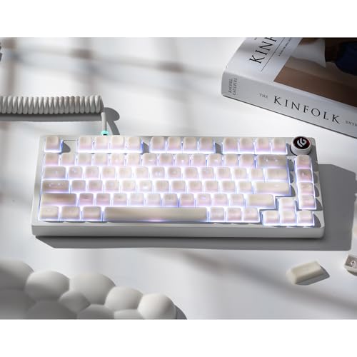 XVX ホワイトジェードキーキャップ,ダブルショットPBT製 MDAプロファイル132キーセット,ANSI配列MXスイッチ対応 セラミック風キーキャップ-ホワイト