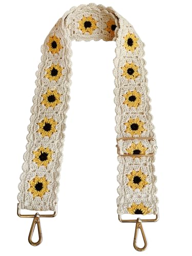 Crochet Floral Purse Straps Replacement Crossbody for Bag Shoulder Strap Women Adjustable Wide Handbag Straps (ivory)