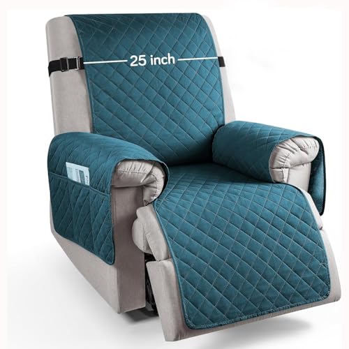 Image of HOKIPO 100% Waterproof Quilted Recliner Cover for 1 Seater with Side Pockets, Teal Blue (NEW-4971-TBL)