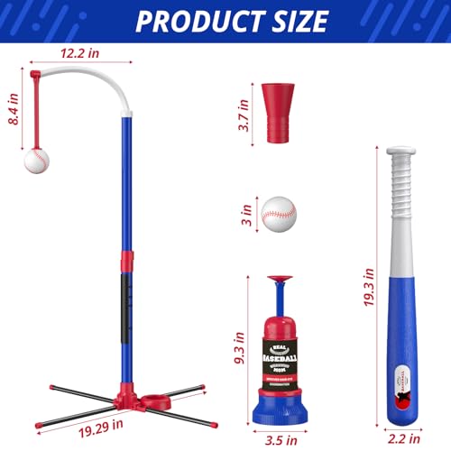 HYES 3-in-1 Baseball Set for Kids 3-5 - Tee Ball Stand, Hanging Tee, Ball Launcher and 6 Softballs - Adjustable Height, Indoor/Outdoor Sport Gifts for Boys Girls, Blue by HYES - Image 8