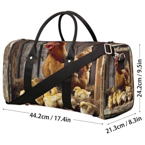 Travel Duffel Bag, Farm Hen Chicken Sports Tote Gym Bag Foldable Western Aztec Weekender Bag Carry on Luggage Handle Bag Overnight Shoulder Bag for Women Men,A-19334