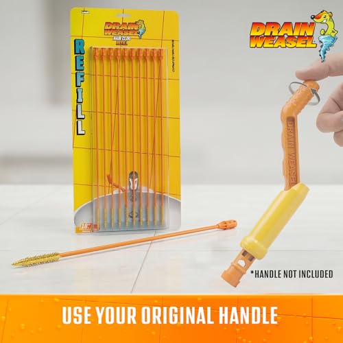 Image of FlexiSnake Drain Weasel Refill for Sink Snake Hair Clog Remover, 10 Pack | Pipe, Bathroom, Bathtub Drain Cleaner, 18 inch Wands, Made in The USA