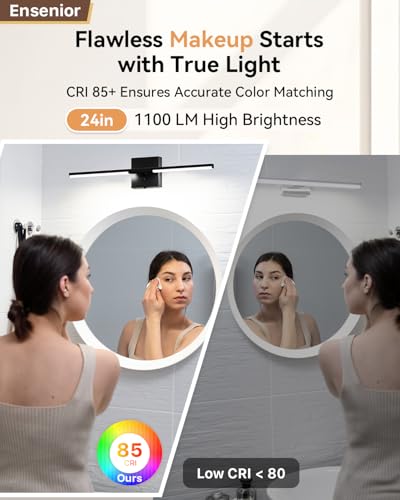 Image of Ensenior Modern Bathroom Vanity Light 24 inch, Built-in Dimmer, 14W Dimmable 5CCT Led Bath Lights, Black Bar Vanity Light for Bathroom Mirror Cabinets Bedroom-FCC & ETL Certificated
