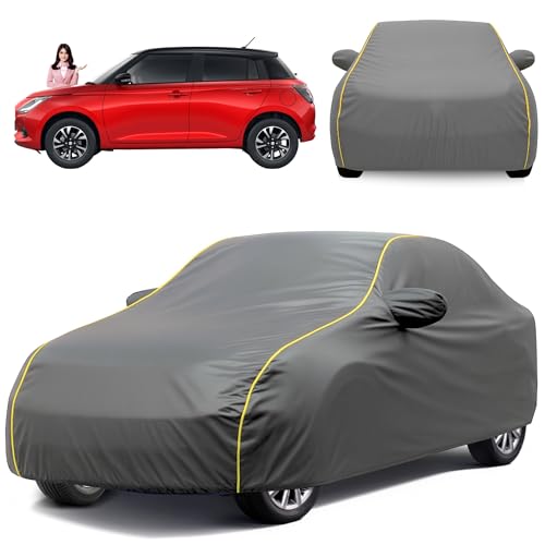 Image of Avecrew Car Cover for All UNIQE 100% Waterproof Car Body Cover for Maruti Swift (2018-2025) with Mirror and Antenna Pocket, Soft Cotton Lining, Triple Stitched Heat Resistant Setallic Grey