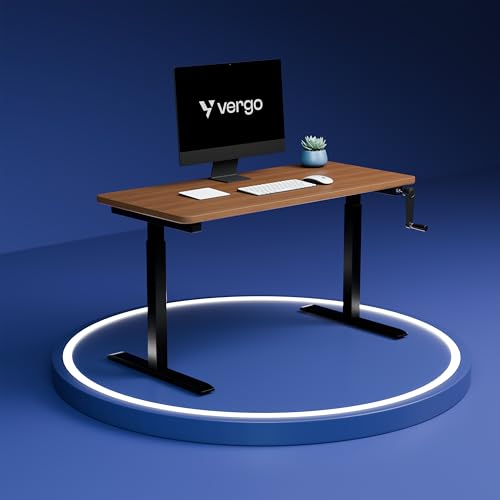 Image of Vergo Move M1 Manual Height Adjustable Table, Standing Desk for Work from Home, Hand Crank Office Table with 2 Stages, 80 Kg Load, 2 Year Warranty, (Oxford Cherry, 1200 x 600mm / 25mm Thick)