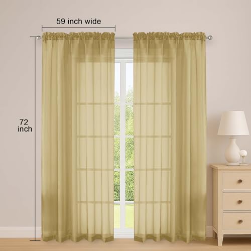 Image of OWENIE Gold Sheer Curtains 72 Inches Long 2 Panels Set, Transparent Voile Sheer Curtain for Living Room Bedroom Window Sliding Glass Door Treatment, 59 x 72 Inch, Gold