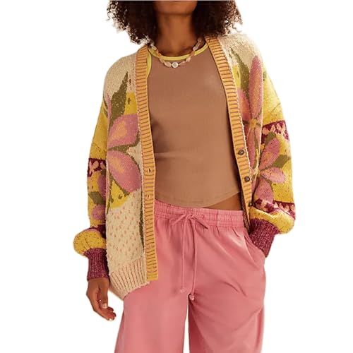 Image of Cardigan Sweaters for Women Button Down Shawl Collar Oversized Sweater Coats Y2k Print Cardigans Fall Fashion