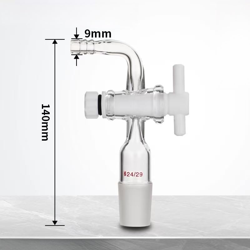 Glass Vacuum Adapter with Bent Hose Connection - PTFE/Glass Valve for Lab Stopcock(24-29(PTFE))