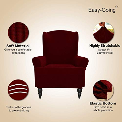 Image of Easy-Going Stretch Wingback Chair Sofa Slipcover Wine