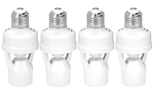 Qwork DG31948 Motion Sensor Light Socket Adapter - 4 Pack E26/E27 Compatible, Adjustable Timing & Lux, Auto Motion Sensor Light Sockets Security Light Bulb Socket thumb #7