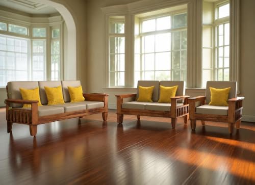 Image of Sheesham Wood 6 Seater Sofa Sets for Living Room Wooden 6 Person Sofa Set Without Coffee Table | Sofas Six Seater for Office (3+2+1, Natural Honey)