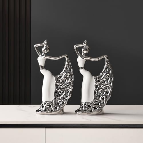 Estatuas de cerámica 2 piezas figura mujer bailarina decorativa miniatura 7