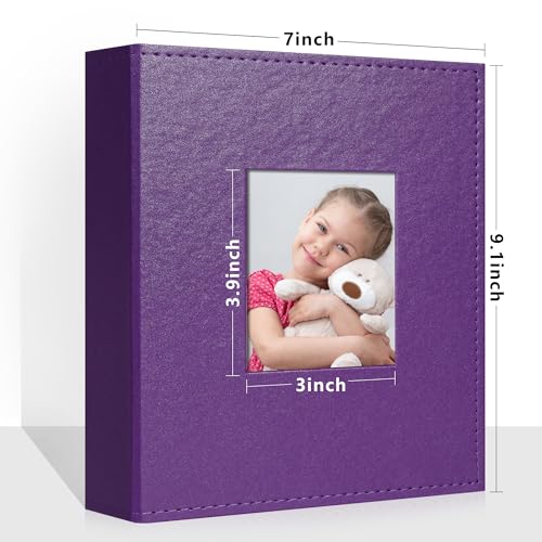 Image of Vienrose Small Photo Album 4x6 Holds 200 Photos, 2 Pack Mini Leather Photo Album with Cover Window, Acid-Free Baby Picture Album for Wedding, Family, Travel & Gift Keepsake, Purple