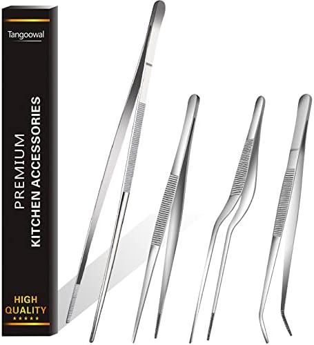 Rivoean 12-Inch Fine Tweezer Tongs,Extra-Long Stainless Steel Tweezers Tongs