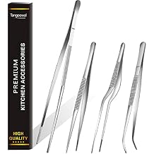 Professional Fine Cooking Tweezer Tongs,High-Precision Stainless Steel Kitchen Tweezers Tongs - 1pcs 12" and 3pcs 6.3"