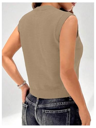 Image of Milumia Women's Round Neck Button Up Sweater Vet Sleeveless Basic Knit Tops Khaki Small