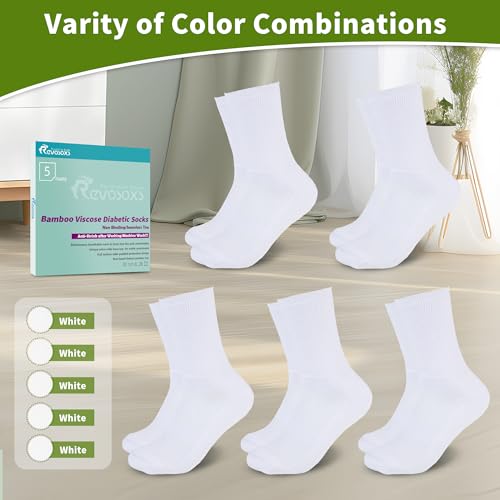 Image of Revosoxs Diabetic Crew Socks for Men Women,Bamboo Viscose Non-Binding Loose Top Wide Socks with Seamless Toe 9-12 10-13