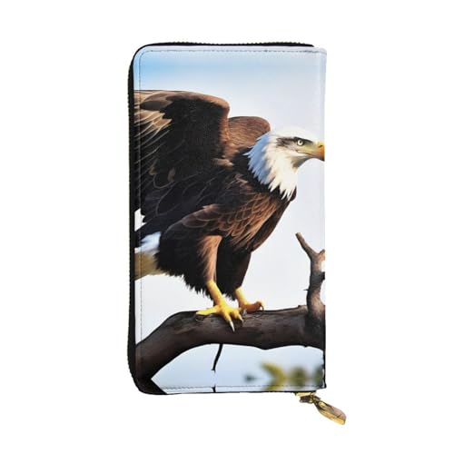 Eagle with Wings Prints Leather Long Clutch Wallet for Fashionable Girls and Women - Durable, Stylish, and Functional, Black, One Size