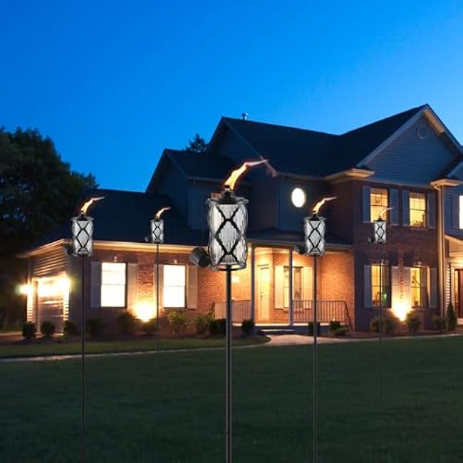 6 Pack Gray Glass Garden Torch,59-Inch Outdoor Torch Garden D¨¦cor, Upgraded 16 oz Citronella Torches with 5-Prong Grounded Stake,Metal Light Torches for Party Patio Pathway