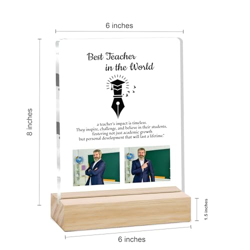 Image of Giftplease Best Teacher Plaque | Personalized Photo Frame with Wooden Stand | Appreciation Gift for Teachers | Teacher's Day Retirement Farewell Gift (Custom Photo & Text CTH 06