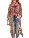 AILUNSNIKA Womens Mesh Lace Long Kimonos for Women See Through Bikini Swimsuit Cover Ups Beach Cardigan Brown