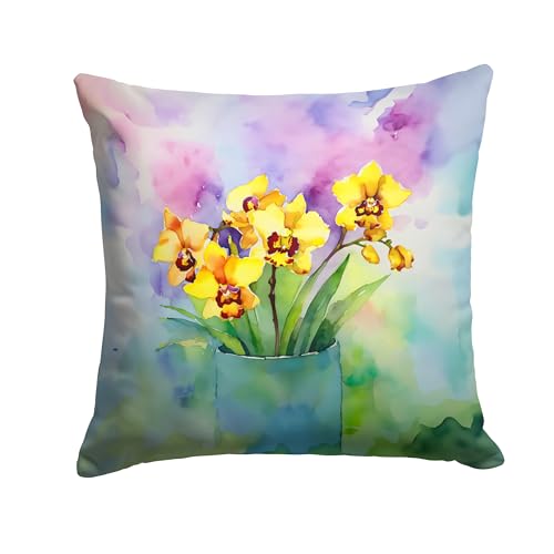 Caroline's Treasures Orchids in Watercolor Throw Pillow Machine Washable, Indoor Outdoor Decorative Pillow for Couch, Bed or Patio, 14Hx14W