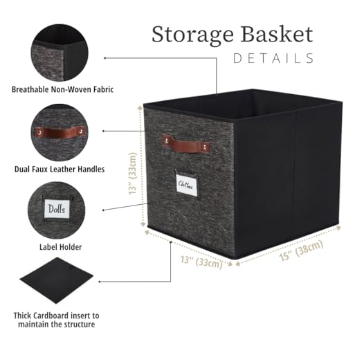 Image of DECOMOMO Storage Baskets, 13x15x13 Storage Cube Bins with Labels for Organizing Shelves Kallax (Kallax / 4pcs, Black Pattern)