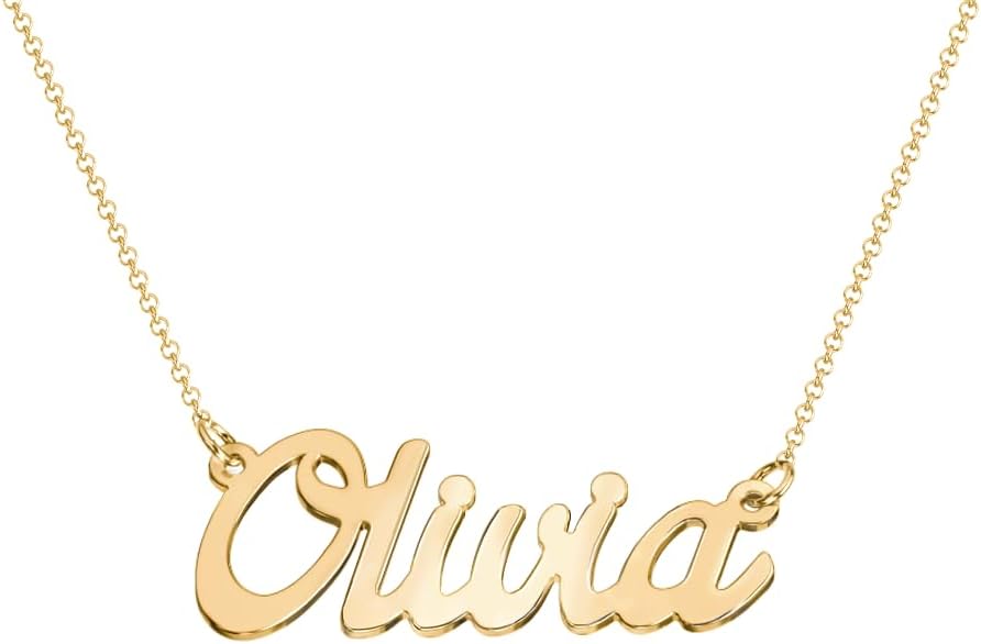 Collar con nombre personalizado – Oro macizo, plata de ley maciza y plata chapada en oro – Collar con nombre personalizado para ella – Plata de ley estampada, oro de 10 quilates o 14 quilates – Regalos de joyería personalizados para mujeres