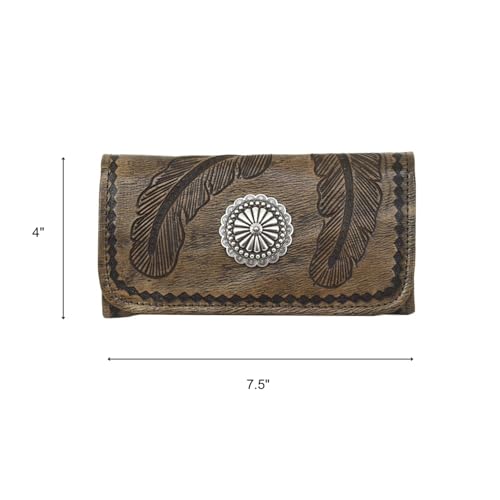 American West Women's Tri-Fold Sacred Bird Feather Wallet Distressed Brown One Size3