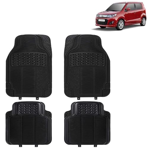 KINGSWAY Accessories Universal Use Anti Skid PVC Car Mat Compatible with Maruti Suzuki Wagon R Stingray Year 2014 to 2018, Set of 4 Pcs Anti Slip Car Floor Rubber Mats, All Weather Car Foot Mats Black