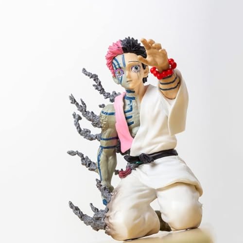 Image of Akaza Demon Kneeling Pose Anime Action Figure | 14cm Half Demon Form Akaza Figurine with Energy Tentacles & White Robe for Table, Desk, Car & Shelf Decor | Premium Gift for Anime Fans