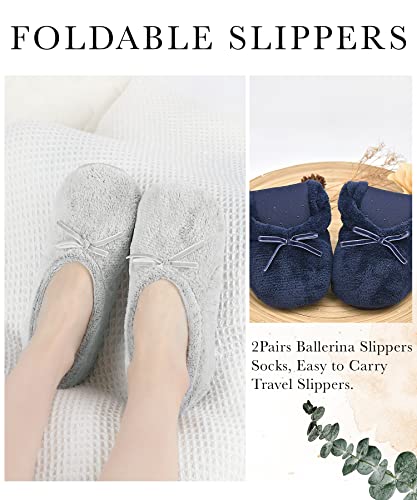 Image of Panda Bros 2 Pairs Women's Ballerina House Slippers, Anti-Skid Comfy Warm Ballet Style Slippers
