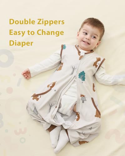 Image of HOMEAL 0.5Tog Toddler Sleep Sacks 2T-3T,Toddler Sleeping Sack with Legs, Sleep Sacks, Wearable Blanket Brown Bear