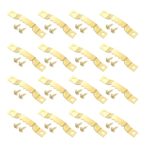 Image of uxcell 16Pcs Picture Hangers, Single-Eerration Frame Back Hanging Fasteners with Screws, Metal Photo Frame Hooks Fixing Hardware for Hanging Paintings Picture Photos Frame, Gold