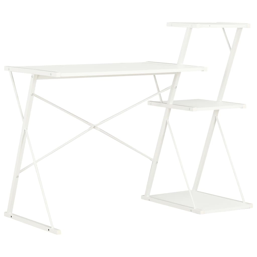Scrivania moderna con ripiano integrato e spazio di archiviazione, ufficio con scrivania e scaffale, 116 × 50 × 93 cm, stabile con integrato per computer e accessori