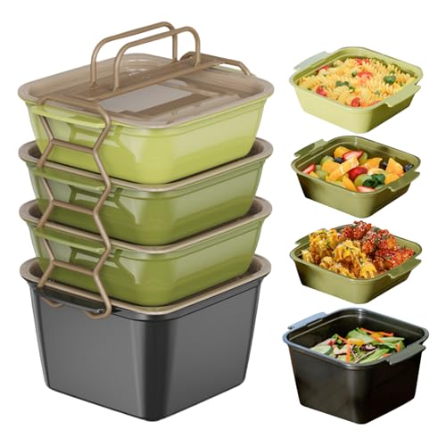 Tyinerc - Cajas de almuerzo herméticas para ensalada, sopa, fruta, sándwich, aderezo, comida, organizador apilable con asa - Contenedores herméticos portátiles para picnic