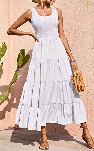 Image of PRETTYGARDEN Women's 2026 Casual Loose Plain Maxi Sundress Smocked Tank Dress Sleeveless Summer Beach Tiered Long Dresses