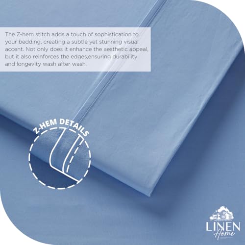 Image of Linen Home 6 Piece Queen Cotton Sheet Set, 100% Cotton Percale, 4 Pillowcases, Deep Pocket with All Around Elastic Sheet, Crisp Breathable Bedding, Hotel Luxury, Long-Staple Combed Cotton, Baby Blue