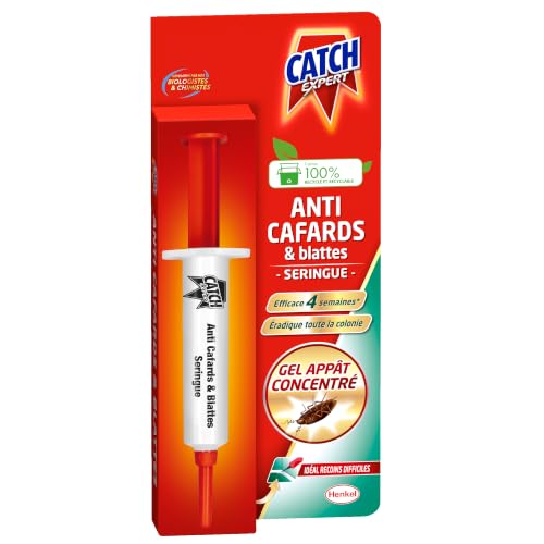 CATCH EXPERT Seringue Anti Cafards et Blattes, Gel Appat, Efficace Ideal Recoins Difficiles, Elimine Colonie, Protection Maison, Anti Insectes Longue Duree Puissant, 10g