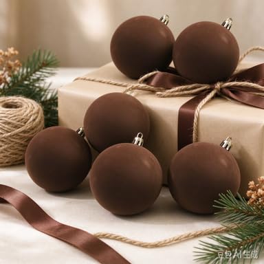 6Pcs 2.36 Inch Mini Shatterproof Hanging Christmas Ornaments for Tree Decor (Coffee) - image 3