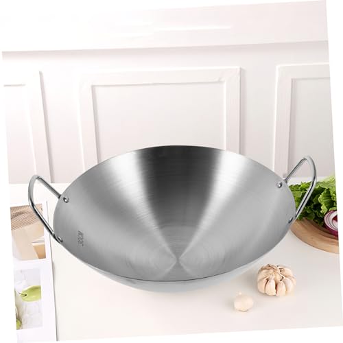 Olla wok con doble mango acero inoxidable para cocina miniatura 3