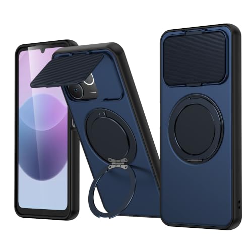 Image of Spazy Case Realme P4 Lite Back Cover|Premium Magnetic Ring Stand Case with Camera Protection Slider|360 Rotating Kickstand|Slim & Strong Grip Phone Case for Realme P4 Lite-Blue