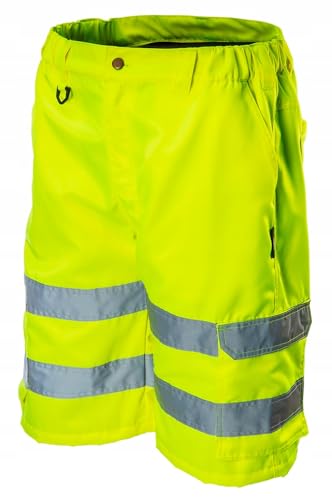 NEO TOOLS Pantalón de Seguridad Corto para Hombre - 80% poliéster con 20% algodón - 245 g/m² - Transpirable - Bolsillos multifunción, Amarillo - S