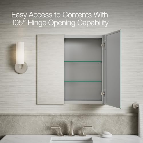Image of Kohler 55063-NA Embark Slim Medicine Cabinet Mirror, Adjustable Shelves with Mirrored Doors, 25 in. W x 26 in. H