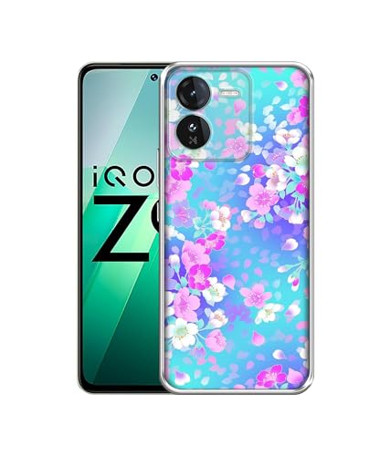 Image of Floral Blue Pattern Design Printed Silicon Soft TPU Back Case Cover for iQOO Z9 5G