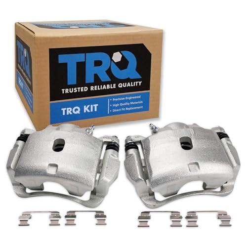 Image of TRQ Front Driver and Passenger Side Brake Caliper Set Caliper Brackets Hardware Compatible with 12-16 Honda CR-V Front Wheel Drive