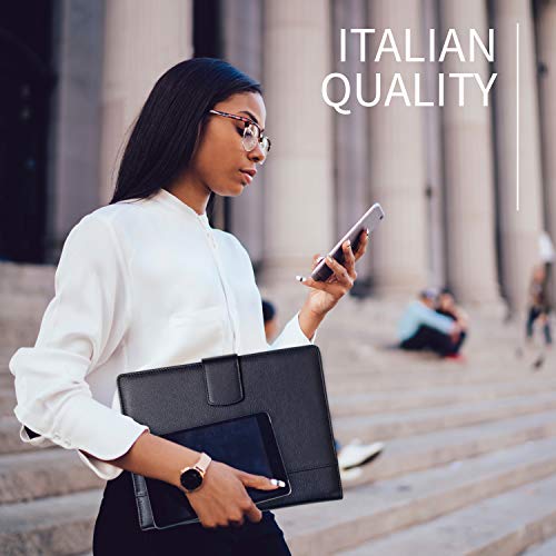 Image of Maruse Italian Leather Executive Padfolio, Folder Organizer with Magnetic Closure and Writing Pad, Handmade in Italy, Navy Blue