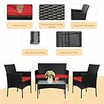 PROHIKER 4 Piece Outdoor Wicker Patio Conversation Furniture Set, Rattan Chair Wicker Sofa Garden Conversation Sets with Cushion and Glass Table for Yard Pool or Backyard, Black/Red - Image 2