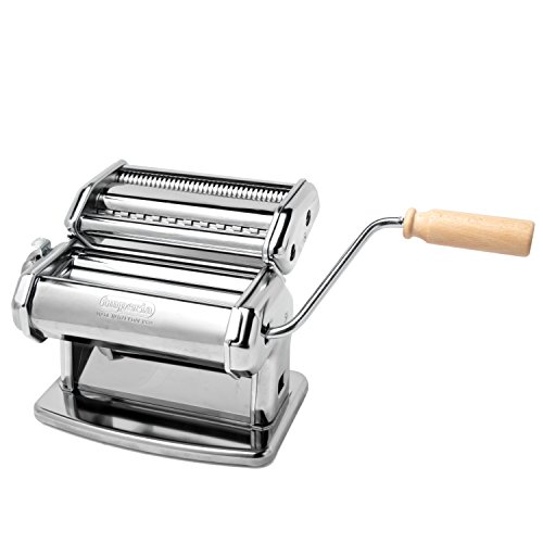 Pasta Maker Machine By Imperia- Heavy Duty Deluxe Set W 2 Attachments, Made In Italy, Star Ravioli Mold & Rolling Pin, Steel Construction W/ Wooden Grip Handle, Make Fresh Authentic Italian Noodles #TOP1